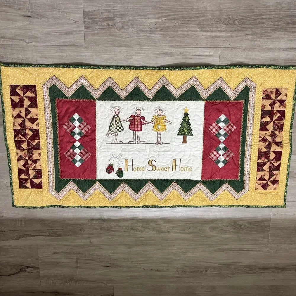 Handmade Reversible Quilted Table Runner Home Sweet Home Love is Kind Christmas